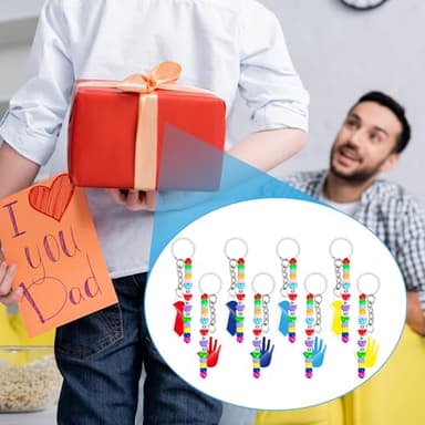 Cinrobiye 24 Set Fathers Day DIY Keychain Craft Kits Father’s Day Bead Keychain Kit Making Crafts Adjustable Dad Letter Colored Beads Strings Acrylic Tie Handprint Keyrings for Fathers Birthday Gifts - Image 6