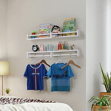 Austin yan White Nursery Bookshelves Wall Mounted, 32inch,Wood Floating Wall Bookshelf for Kids,Hanging Shelf for Baby Nursery Room Decor,Set of 2,Pine - Image 6