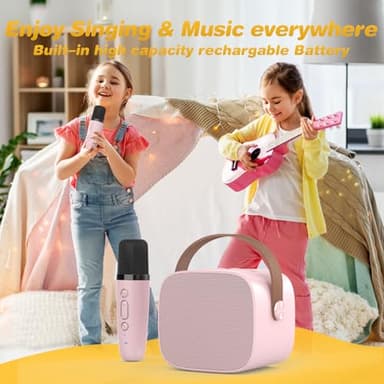 MEGUO Mini Karaoke Machine,Funny Toys Christmas Birthday Gifts for Kids Age 4-12 Girls,Boys,Adults, Karaoke Microphone Toys for 4,5,6,7,8,9,10,11,12+ Year Old Girls Boys (Pink 1 Mic) - Image 5