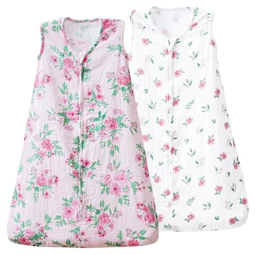 david's kids Muslin Cotton Baby Sleep Sack 0-6 Months, 2 Pack 100% Cotton Sleeping Bag for Summer, TOG 0.5 Baby Wearable Blankets with 2-Way Zipper, Soft Sleep Sacks for Newborn Infant, Floral - Image 1