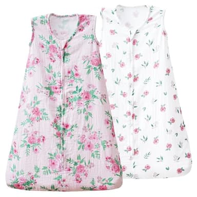 david's kids Muslin Cotton Baby Sleep Sack 0-6 Months, 2 Pack 100% Cotton Sleeping Bag for Summer, TOG 0.5 Baby Wearable Blankets with 2-Way Zipper, Soft Sleep Sacks for Newborn Infant, Floral - Image 1