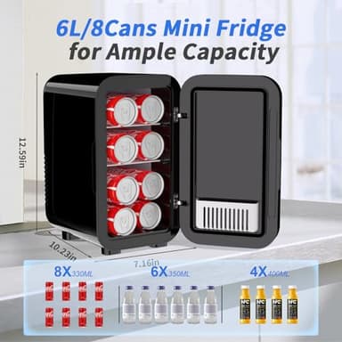YASHE Mini Fridge, 6 Liter/8 Can 110V AC/DC Portable Thermoelectric Cooler Refrigerators for Bedroom, Skincare, Beverage, Office, Dorm Room and Car, Black - Image 2
