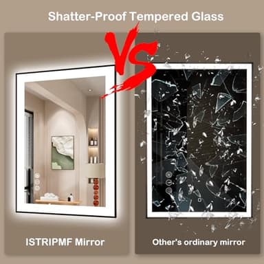 ISTRIPMF 24x30 Inch LED Bathroom Mirror with Black Frame, Backlit and Front Lighted Bathroom Mirrors for Wall, Anti-Fog, Dimmable, Memory, Shatterproof, LED Vanity Mirror for Bathroom - Image 6