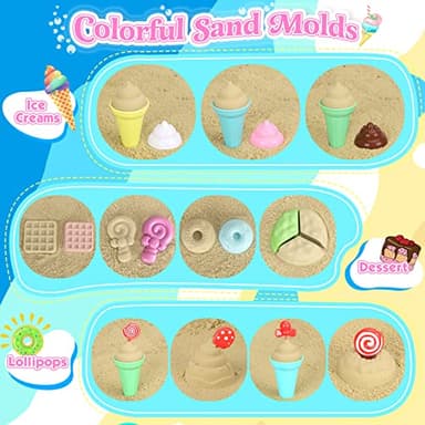 Collapsible Beach Toys Set for Kids Toddlers Girls, Collapsible Sand Bucket and Shovels Set with Mesh Bag & Sand Molds, Ice Cream Travel Sand Toys for Beach, Sandbox Toys for Toddlers Kids Age 3-10 - Image 5