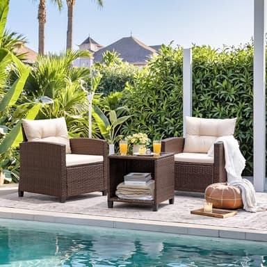 Devoko 3 Pieces Patio Furniture Set, PE Rattan Wicker Patio Set with Two Outdoor Chairs and Table, Upgraded Patio Chairs and Table for Porch, Garden Poolside Balcony - Image 6