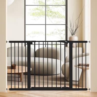 keny 29.7"-51.5" Extra Wide Baby Gate for Stairs, Easy Walk Thru Dog Gate with 21.1" Large Opening Door, Pressured Mounted No Drilling Pet Gate, 30" Tall, Black - Image 1