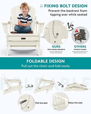 SERWALL Adirondack Chair - Folding Adirondack Chairs HIPS Outdoor Chairs Set of 6 Weather Resistant- White - Image 4