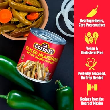 La Costeña Sliced Jalapeno Peppers - Pickled Jalapenos - Jalapeno Pepper - Hot Peppers for Mexican Food, Guacamole, Spicy Nacho & Taco Toppings, Enchiladas & Salsa - 12oz, 12 Pack Canned Jalapenos - Image 4