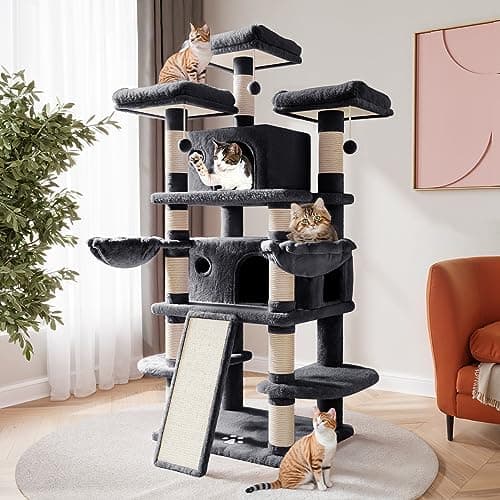 SHA CERLIN 68 Inches Multi-Level Large Cat Tree for Large Kitties/Big Cat Tower with Condo/Cozy Plush Pussycat Perches/Sisal Scratching Posts and Hammocks/Activity Center/Dark Grey - Image 1