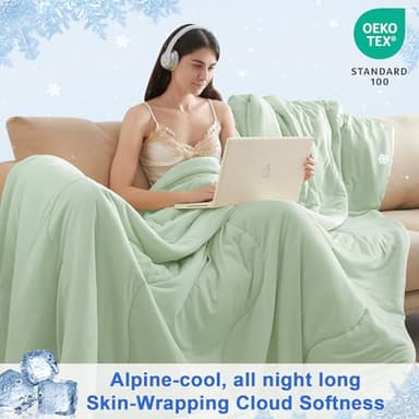 PHF Cooling Comforter Twin for Hot Sleepers, Soft Double Side Cooling Blanket for Night Sweats Absorbs Body Heat, Q-Max>0.5 Arc-Chill Cool Lightweight Summer Cold Comforter, 60"x80", Green - Image 5