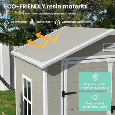 UDPATIO Outdoor Storage Shed 6x4.5 FT, Plastic Resin Outside Sheds & Outdoor Storage for Trash Can, Bike, Lawnmower, Generator, Tool Shed with Lockable Door for Backyard, Lawn, Patio, Light Brown - Image 3