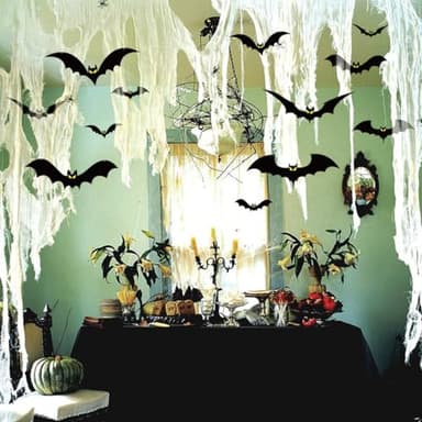 24pcs Halloween Hanging Bats Decorations Outdoor, Halloween Bats Outdoor Decor, 4 Different Sizes with Glowing Eyes for Outside Tree Yard Porch Party Decor - Image 6