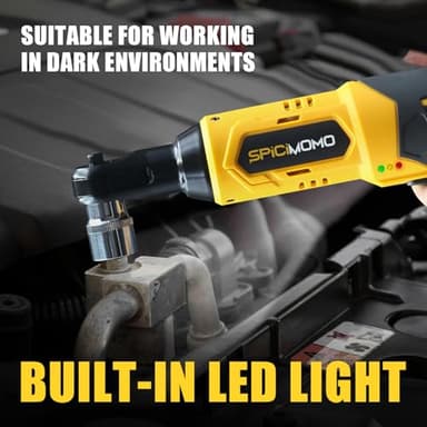 SPICIMOMO Electric Ratchet 3/8", 40Ft-lbs Cordless Ratchet Wrench Set with Battery & Charger (2 Pack, 2.0Ah), Power Torque Wrench Kit 18V with 6 Sockets, LED Light - Image 6