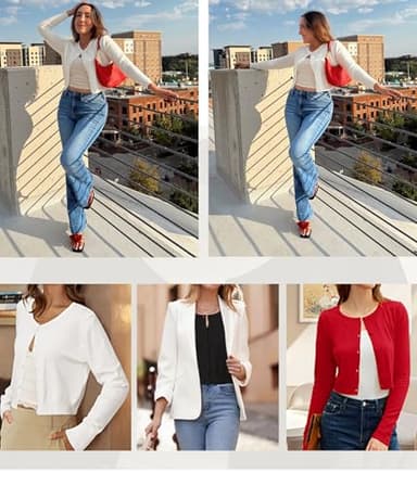 Newshows White Cardigan for Women Fall Lightweight 2025 Long Sleeve Crew Neck Button Down Knit Business Bolero Shrug Sweaters Cropped Clothes(White, Small) - Image 6