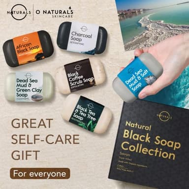 O NATURALS 100% Natural Bar Soap - Gift Set - Organic Ingredients & Essential Oils - Spa Gifts for Women & Men, Body Wash & Face Soap - 6PC Black Soap Collection - Image 7