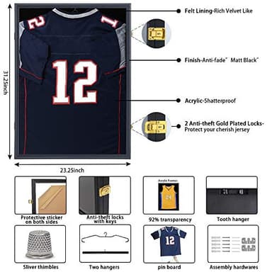 IHEIPYE Jersey Display Frame Case Lockable, Large Sport Jersey Shadow Box with 98% UV Protection Acrylic and Hanger for Baseball Basketball Football Soccer Hockey Shirt and Uniform,Black - Image 3