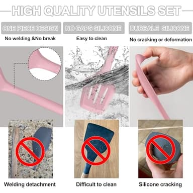 Umite Chef 22Pcs Silicone Cooking Utensils Set, Heat Resistant Silicone Kitchen Spatulas Set with Holder, Cooking Gadgets Tools Set for Nonstick Cookware, Dishwasher Safe(Pink) - Image 7