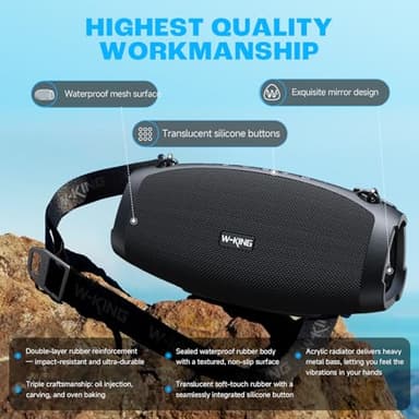 W-KING Portable Speakers Bluetooth Wireless, 120W Max Loud Waterproof Bluetooth Speaker Boombox, IPX6 Party Large Outdoor Speaker,70W Triple Passive Radiator/Subwoofer*2-Deep Bass/DSP/2 Pairing/42H/EQ - Image 9