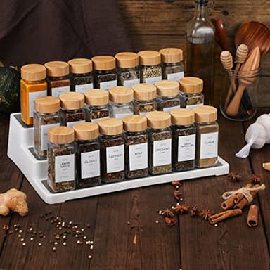 NETANY 24 Pcs Glass Spice Jars with Bamboo Lids, 4 oz Glass Jars with Minimalist Farmhouse Spice Labels Stickers, Collapsible Funnel, Seasoning Storage Bottles for Spice Rack, Cabinet, Drawer - Image 6