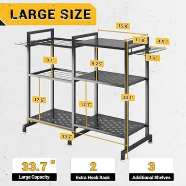 SOYEEZE Garden Tool Organizer, Yard Tool Rack for Garage Organization and Storage, Garden Tool Holder, Up to 35 Tools/Rakes/Brooms/shovel for Shed, Workshop, Outdoor, Black - Image 3