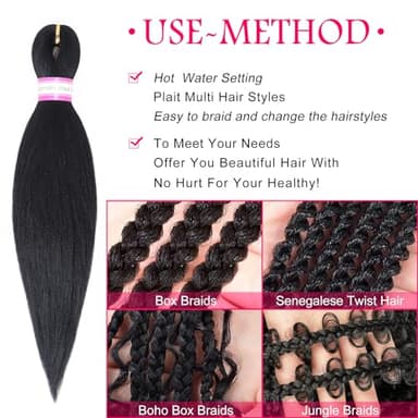 Pre Stretched Braiding Hair Extensions Black 12 Inch 8 Packs Kids Girls Braiding Hair Natural Easy Braid Hot Water Setting Professional Soft Synthetic Yaki Straight Texture (#1B) - Image 4
