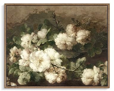 Pinetree Art Framed Canvas Wall Art for Living Room Decor, Vintage Floral Painting Wall Art Prints Rustic Farmhouse Bedroom Bathroom Decor (12" x 16", Blooming White Flowers) - Image 1