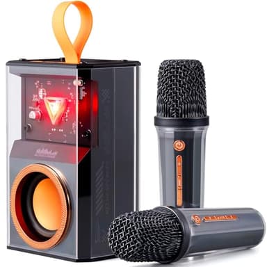Karaoke Machine for Kids & Adults, Portable Bluetooth Mini Karaoke Speaker with 2 Wireless Microphone and Lights, Birthday Gifts for Girls & Boys, Toys for Girls, Family Home Party (Black) - Image 8