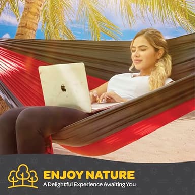 Durable Hammock 400 lb Capacity, Nylon Camping Hammock Chair - Double or Single Sizes w/Tree Straps and Attached Carry Bag - for Travel/Backpacking/Beach/Backyard (Medium, Black & Light Grey) - Image 5