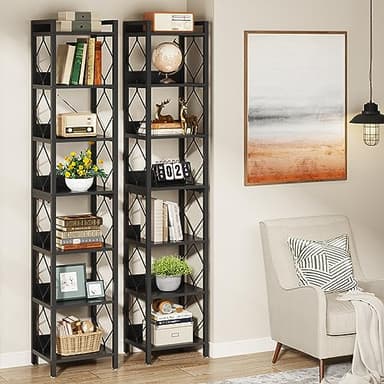 Tribesigns 78.7 Inch Extra Tall Narrow Bookshelf, 7 Tier Skinny Bookcase for Small Spaces, Freestanding Display Shelves, Multifunctional Corner Storage Organizer for Home Office, Black - Image 3