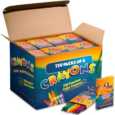 Bedwina Bulk Crayons - Case of 120, 6-Packs Total 720 Crayons Bulk School Supplies for Kids, Toddlers, Teachers, Restaurants & Classrooms, Nontoxic Travel, Party Favors, Goody Bags, Stocking Stuffers - Image 1