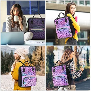 LOVEVOOK Geometric Luminous Laptop Backpack for Women, Holographic Reflective Laptop Bag with USB port, Fashion Purses Travel Bags Vintage Daypacks for Casual, College, Work - Image 6