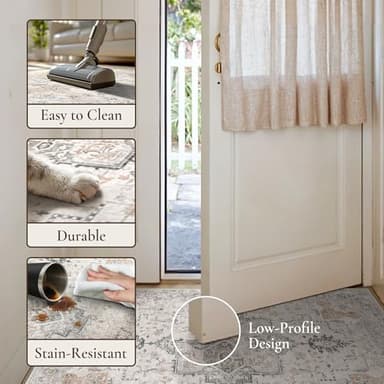 GENIMO 8x10 Area Rugs for Living Room, Machine Washable Non Slip Vintage Rugs, Low Pile Lightweight Chenille Print Rug for Bedroom, Dining Room, Home Office, Light Taupe Brown - Image 6