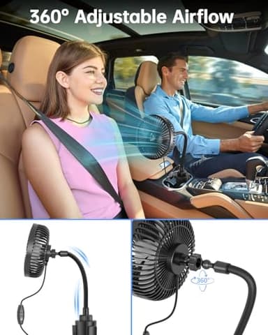 ASKPULION 12V Car fan, 3-Speed Portable Vehicle Fan for Front Seat, Cigarette Lighter Powered with Car Charger, Mounted in Cup Holder, 360° Rotation, Car Necessities for Dog/SUV/RV/Truck/Van - Image 5