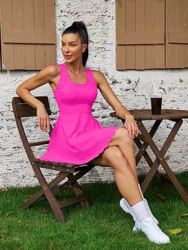 ATTRACO Women Tennis Dresses Athletic Workout Dresses Pink Golf Dress Scalloped Neckline Dress M - Image 3