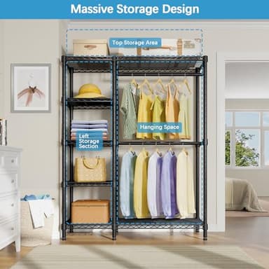 VIPEK V7 Garment Rack for Hanging Clothes Heavy Duty Clothes Rack with Shelves, Portable Closet Racks Metal Clothing Racks 5 Tiers Freestanding Closet Wardrobe System, Max Load 670lbs, Black - Image 8