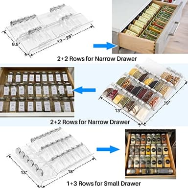 Antimbee Spice Drawer Organizer, 4 Tier- 8 Pack Kitchen Spice Rack Tray for Drawer, Expandable From 13" to 26" Acrylic Seasoning Organizer Rack Holds up 56 Spice Jars (Jars not Include) - Image 4