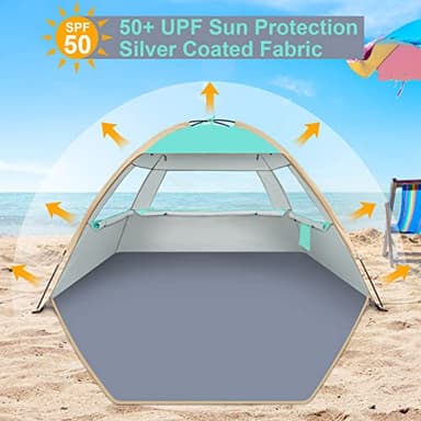 Gorich Beach Tent Sun Shelter for 3/4-5/6-7/8-10 Person with UPF 50+ UV Protection, Lightweight & Easy Setup Beach Shade Canopy, Portable Shade Tent Cabana - Image 3