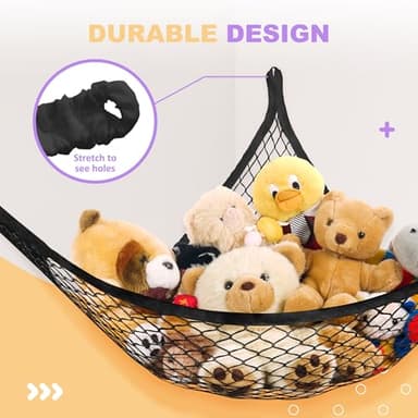 Lazebox Stuffed Animal Net Hammock for Plushie Toys, Stuffed Animal Hammock Corner for Kids' Room Decor, Ideas for Organizing Stuffy Collection, 2 Pack, Black - Image 5