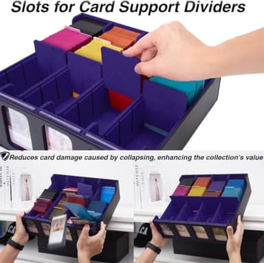 Venssu Card Storage Box for Trading Cards with Card Supporters, 3000+ MTG Deck Box with 24 Colorful Divider Tabs, Trading Card Storage with Viewing Windows Fits for Magic Game(Black and Purple) - Image 4