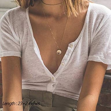 Dainty Layering Simulated Pearls Bar Necklace Hammered Disc Pendant Necklaces Simple Layering Necklace Choker for Women - Image 5