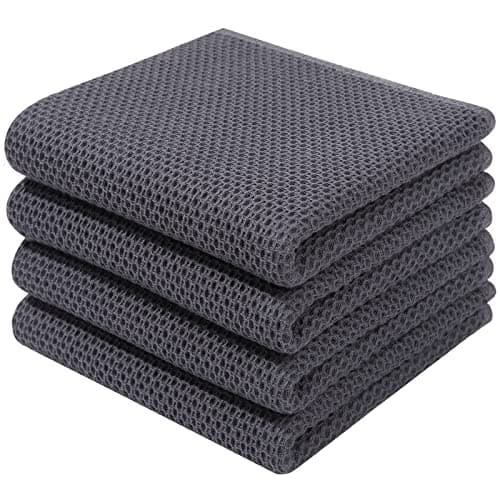 Homaxy 100% Cotton Waffle Weave Kitchen Dish Towels, Ultra Soft Absorbent Quick Drying Cleaning Towel, 13 x 28 Inches, 4-Pack, Dark Grey - Image 1