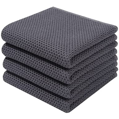 Homaxy 100% Cotton Waffle Weave Kitchen Dish Towels, Ultra Soft Absorbent Quick Drying Cleaning Towel, 13 x 28 Inches, 4-Pack, Dark Grey - Image 1