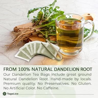Tagalica, Premium 135 Dandelion Root Tea Bags, 100% Natural & Pure from Dandelion Root, Eco-Conscious Tea Bags, Herbal Tea. No Sugar, No Caffeine, No Gluten, Vegan - Image 4
