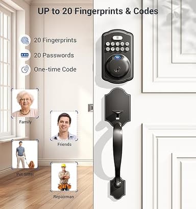 Veise Fingerprint Door Lock Set, Keyless Entry Door Lock, Front Handle Set, Electronic Keypad Deadbolt with Lever Handle, 2 Keys, Auto-Locking, One-time Codes, Easy to Install, Matte Black - Image 3