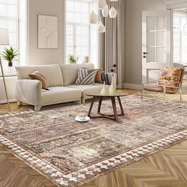 YARNSCAPE Vintage 9' x 12' Washable Area Rug - Stylish Indoor Rug for Living, Dining or Bedroom - Lightweight Carpet with Non-Slip Backing - Foldable for Easy Placement and Maintenance - Ivory - Image 2