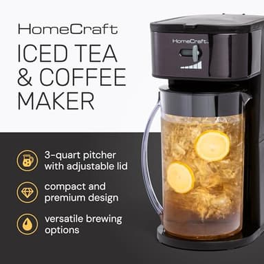 Homecraft 3-Quart Iced Coffee and Tea Maker with Filter Basket, Flavor Enhancer, Adjustable Brew Strength, Black - Image 3
