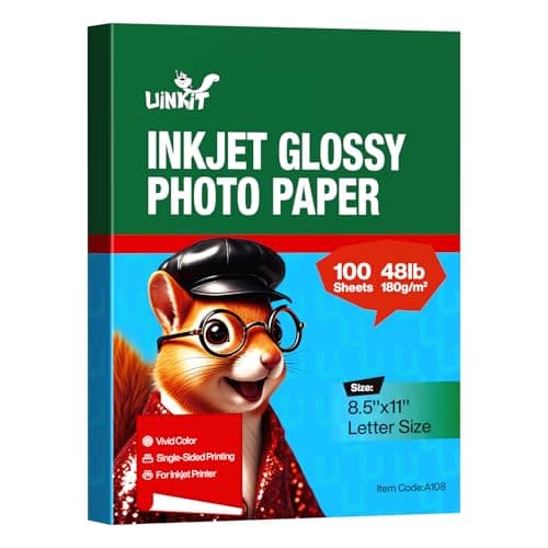Uinkit 100 Sheets Inkjet Photo Paper Glossy 8.5x11 48lb 180Gsm Professional Photographic Paper Letter Size 8.5Mil Instant Dry Suitable for All Ink Printers - Image 1