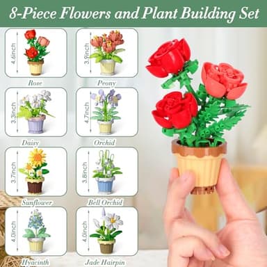 Flowers and Plant Building Set, (1671 Pcs) 8 Kinds Flowers Botanical Bonsai Building Set for Adults, Kids, Girls, Idea Gifts for Mother's Day, Birthdays, Creative Building Block Toys Decor for Home - Image 2