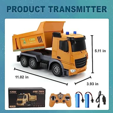 IQKidz Remote Control Dump Truck Toys - RC Construction Vehicles with Blue Warning Lights, Trucks Toy for Boys Girls 3 4 5-7 8 9 10 Year Old and Up, Best Birthday Gift Ideas for Kids Age 5-10 - Image 8