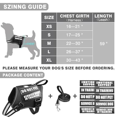 MOOGROU Service Dog Vest Harness and Leash Set+10 Patches,No Pull&Easy Walk Reflective Dog Harness with Soft Padded Handle for Training/Everyday,Fit Small/Medium/Large/Extra-Large Dogs(Black M) - Image 6